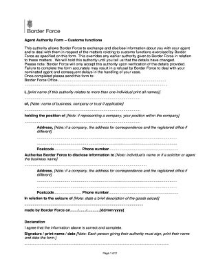 Agent Authority Form – Customs Functions - Blank Fillable Template ...