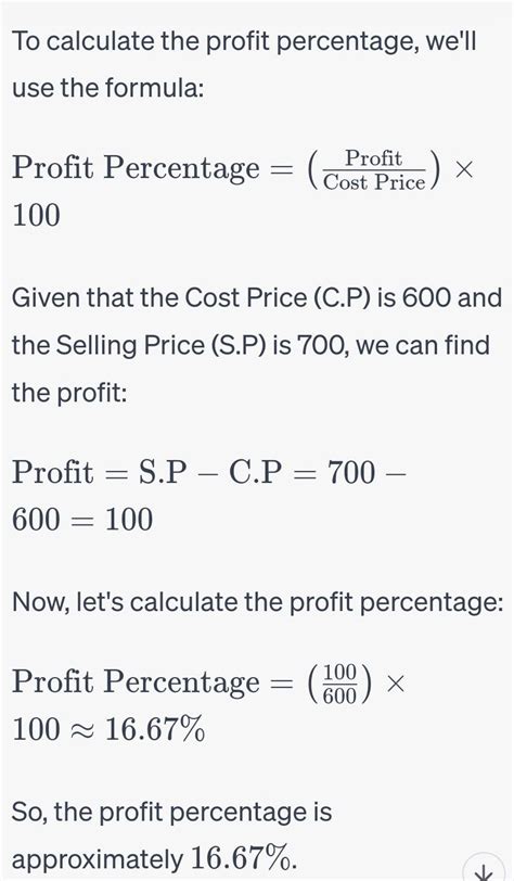 if c.p=600,s.p=700 find profit percent - Brainly.in