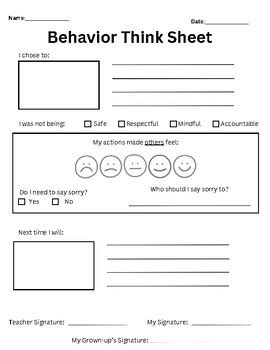 Image result for Behavior Think Sheet