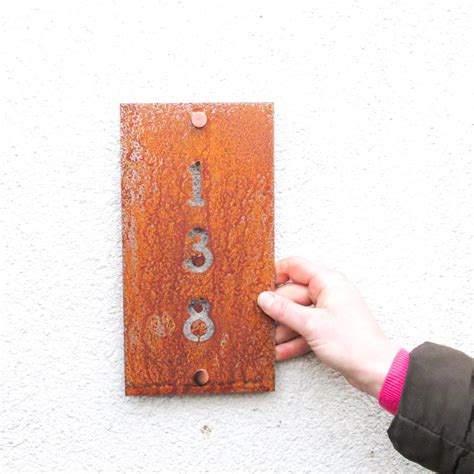 Modern Rusty Corten Steel House Number Sign | Rees Metal Designs