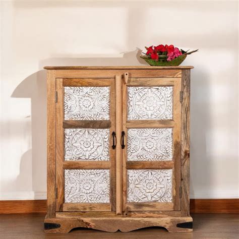 Two Door White carving Natural Cabinet – J.L.HOME DECOR