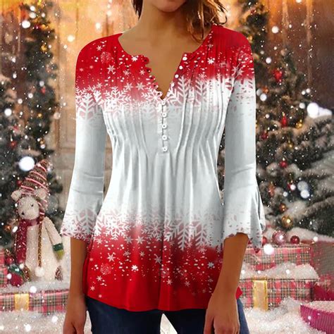 SELONE Funny Christmas Shirts for Women 3/4 Sleeve Xmas Pullover Tops ...