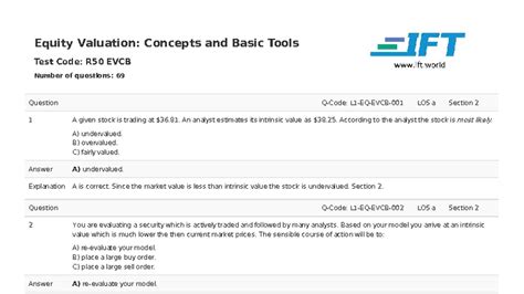 R50 EVCB - Equity Valuation Concepts Test Question Bank - Studocu
