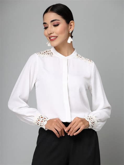 Style Quotient Women Embellished White Regular Smart Casual Shirt ...