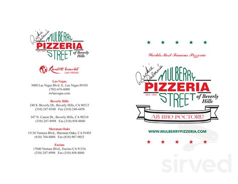 Mulberry Street Pizzeria menu in Las Vegas, Nevada, USA