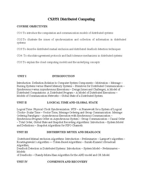 CS3551 Distributed Computing Syllabus Overview and Key Concepts - Studocu