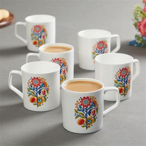 Buy Mandarin Bohemian Rhapsody Bone China Coffee Mug - 230ml - Set of 6 ...
