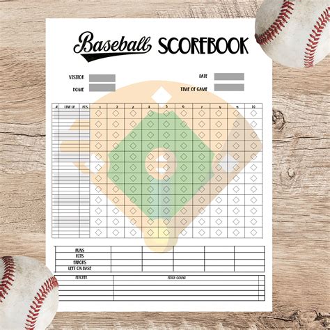 Baseball Scorecard/ Printable Scorebook Page/instant Download Baseball ...