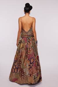 Buy Pink Net, Indian Organza Divergence Plunge V Neck Print Flared Gown ...