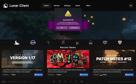 Image result for Lunar Client Launch Error Short Java Launch Fail