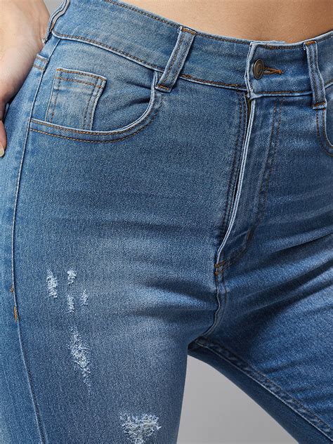 CHASEstretch™ Blue Skinny-Fit High-Rise Mild Distress Denim Jeans for