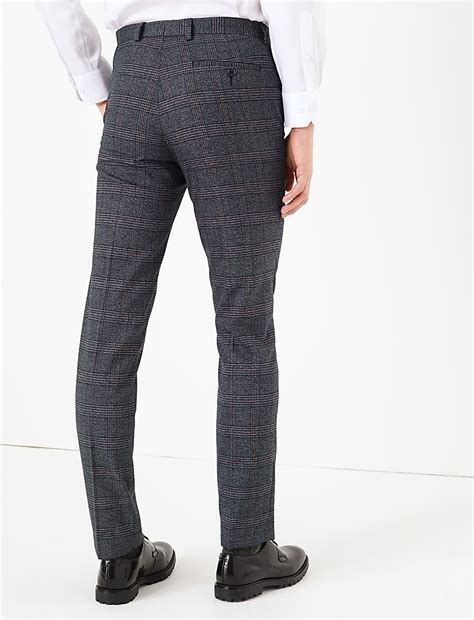 Buy Checked Slim Fit Trousers at Marks & Spencer