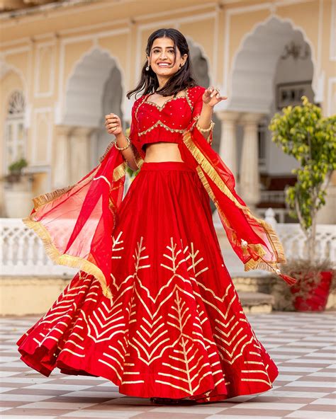 Buy Red Gota-Gilded Lehenga Set online in India | Ambraee – Ambraee