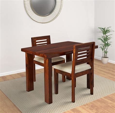 Indoplaza Sheesham Wood 2 Seater Dining Table with 2 Cushion Chairs ...