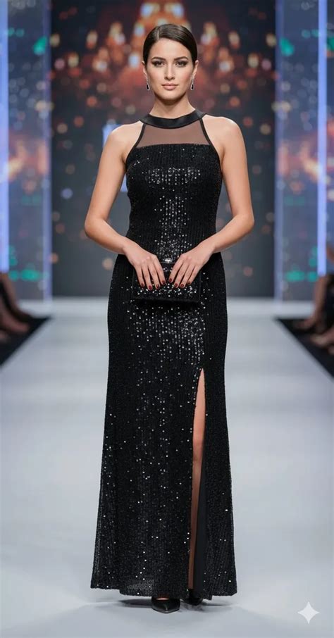 Crazeviila.com Black Sequin Maxi dress with a slit Price in India - Buy ...
