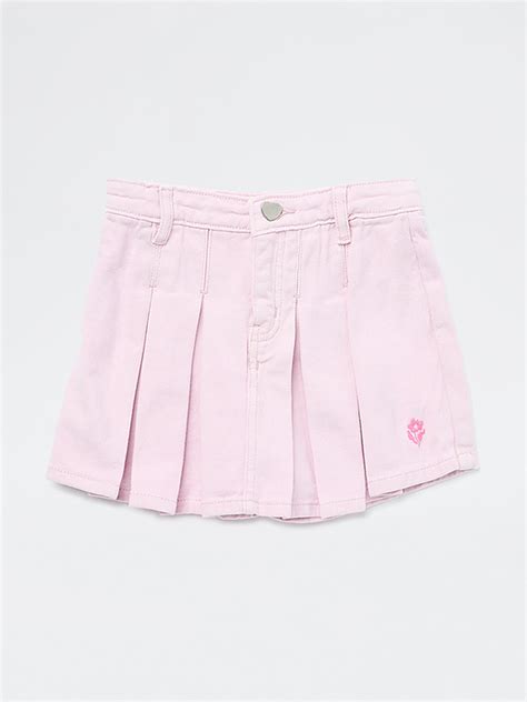 Buy HOP Kids Girls Pink Box Pleated High-Rise Denim Skorts from Westside