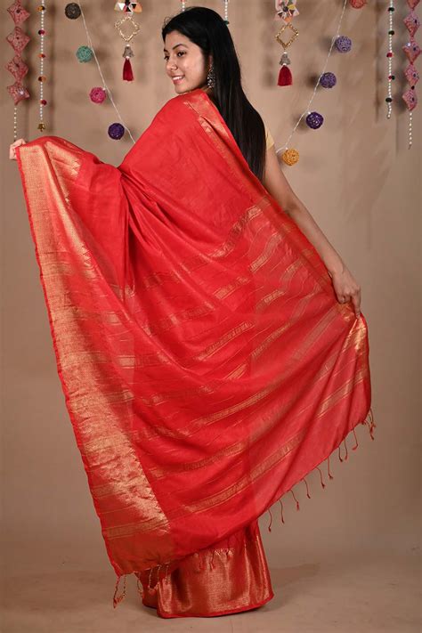 Ready To Wear Red south cotton silk With Zari Temple Border And Ornate ...