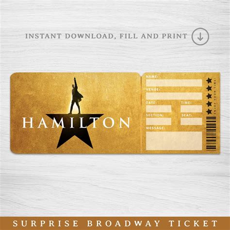 Printable Hamilton Broadway Surprise Ticket︱musical Theatre Ticket ...