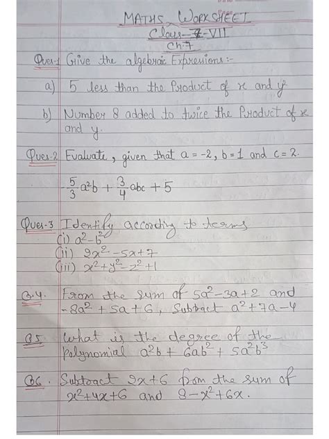 Image result for Worksheet of Maths Class 7