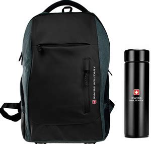 SWISS MILITARY Combo Pack of Laptop Backpack with Digital Vacuum Flask ...