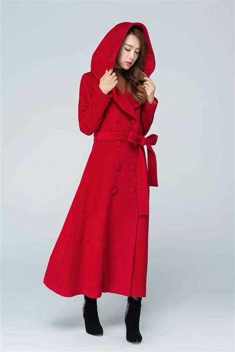 Red wool coat Long Wrap coat trench coat maxi coat hooded | Etsy | Long ...