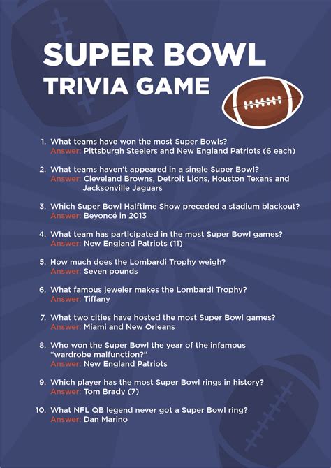 Super Bowl Trivia Questions And Answers Printable
