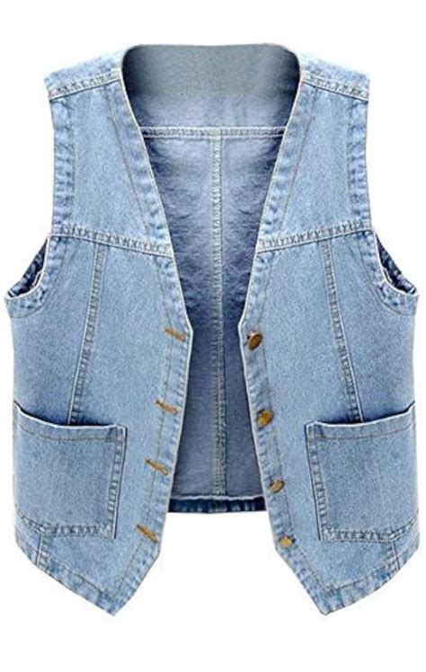 Ladyful Women's Sleeveless Denim Vest V Neck Button Down Jean Waistcoat ...