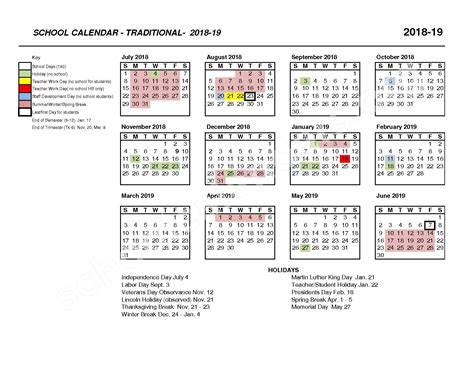 2018 - 2019 IUSD Traditional Calendar | Irvine Unified School District ...