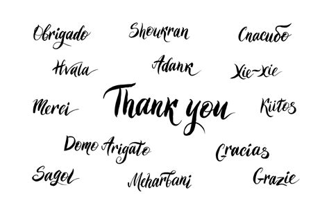 the word thank you in different languages such as - Arabic, Croatian ...