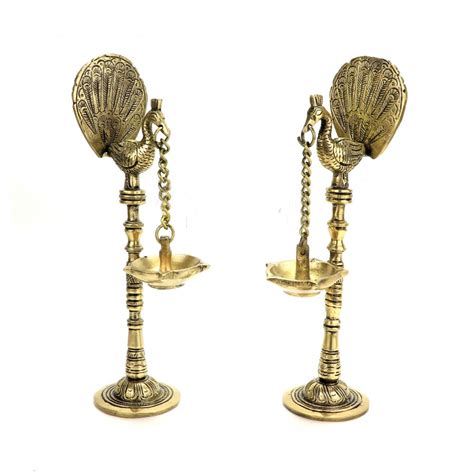 Peacock Design 9 Inches Brass Hanging Diya Pair