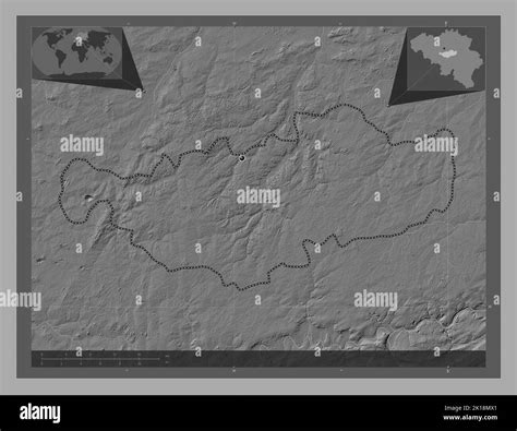 Brabant Wallon, province of Belgium. Bilevel elevation map with lakes and rivers. Corner ... - elevation map of belgium