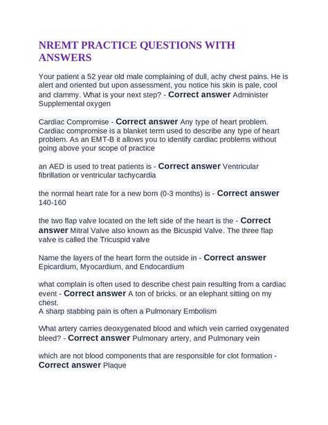 NREMT PRACTICE QUESTIONS WITH ANSWERS | Exams Nursing | Docsity