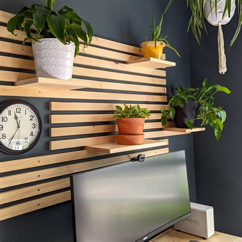 Diy slat wall with shelves – Artofit
