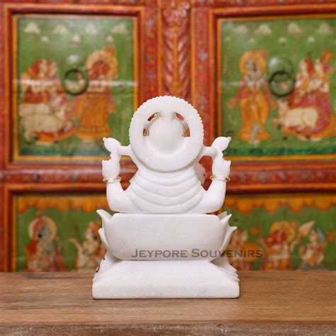 Buy 12 Inches White Makrana Marble Ganesha Idol with Real Gold Leaf ...