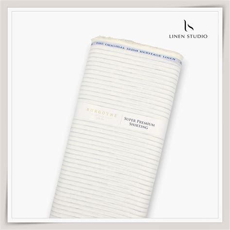 80 Lea Pure Linen Premium Shirting by Burgoyne - White with Blue Strip ...