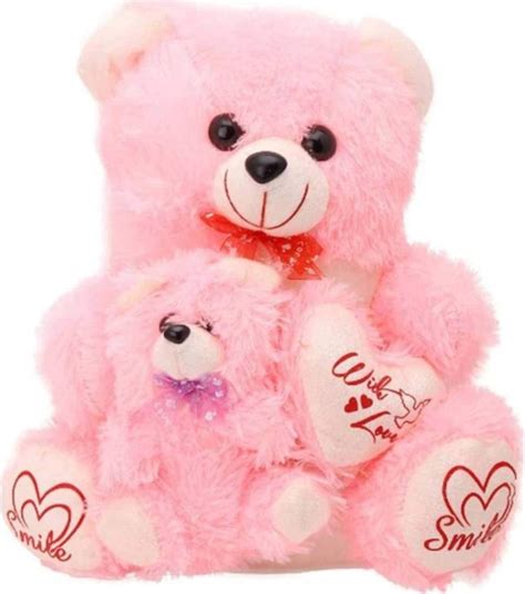 HOMOKART Pink Plush Toys Cute Mother & Baby Teddy Bear : Amazon.in ...