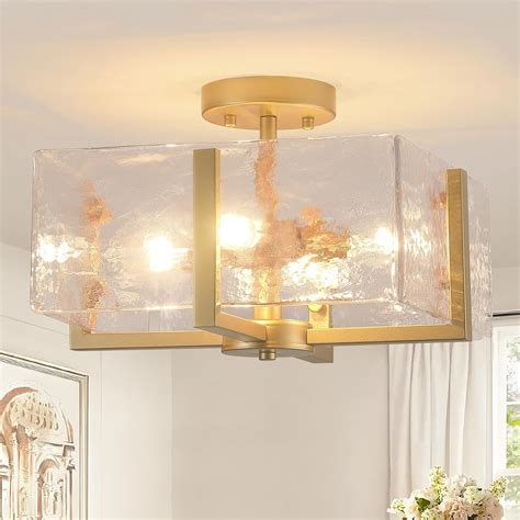 Gold Flush Mount Ceiling Light, 4-Light Brass Vintage Semi Flush Mount ...