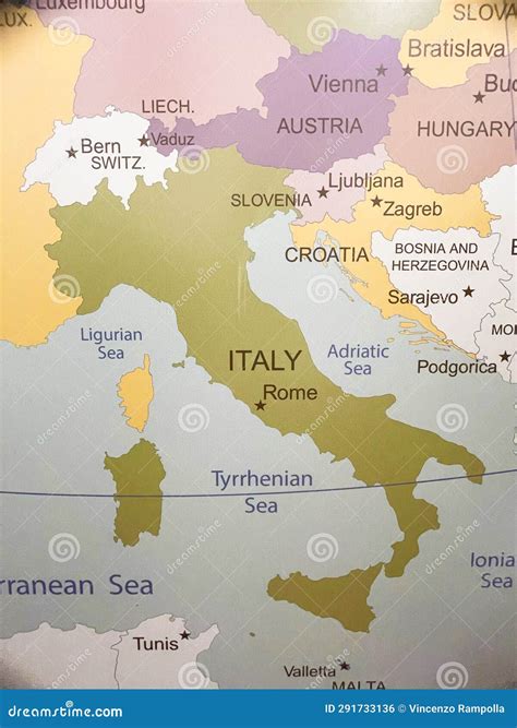 Political Geographic Map of Europe and Italy Stock Illustration - Illustration of drawing, font ...