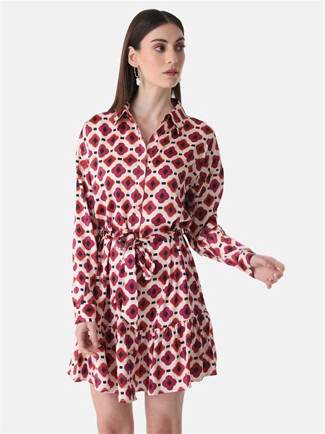 Printed Shirt Dress With Belt – KAZO
