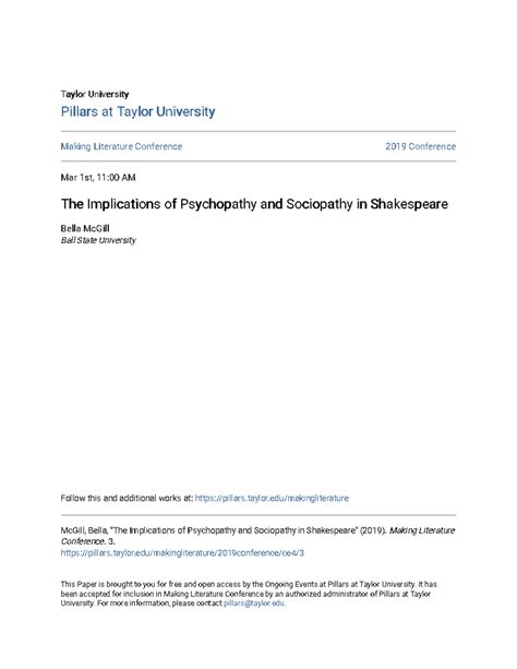 The Implications of Psychopathy and Sociopathy in Shakespeare - taylor ...