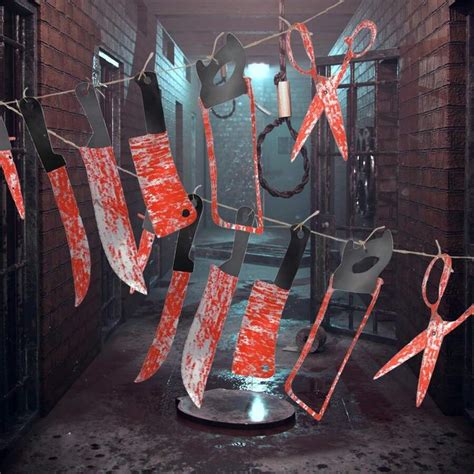 12-Pcs Halloween Bloody Garland Banner Props Fake Knives With Fake ...