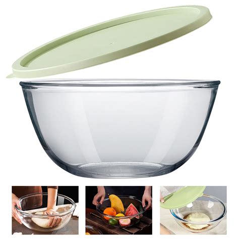 5 Qt Glass Mixing Bowls Large Glass Bowl with Lid Clear Salad Bowl ...