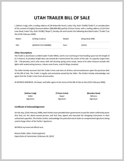 Free Utah Furniture Bill of Sale Form Template - Google Docs, Word, PDF ...