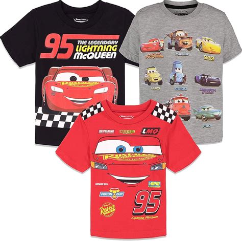Disney Pixar Cars Lightning McQueen Toddler Boys T-Shirts 3 Pack Short ...