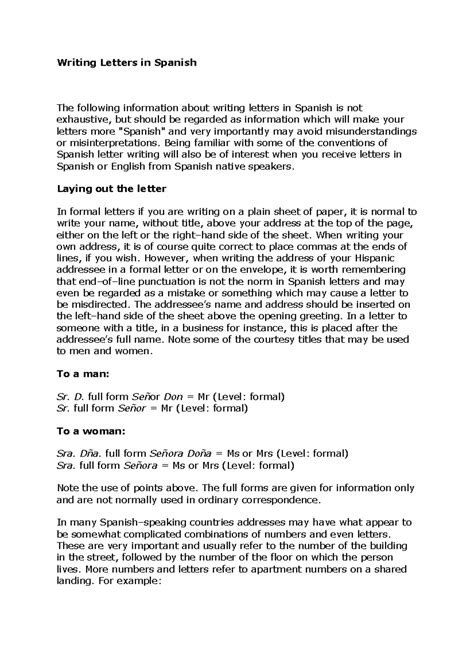 Writing Letters in Spanish - Being familiar with some of the ...