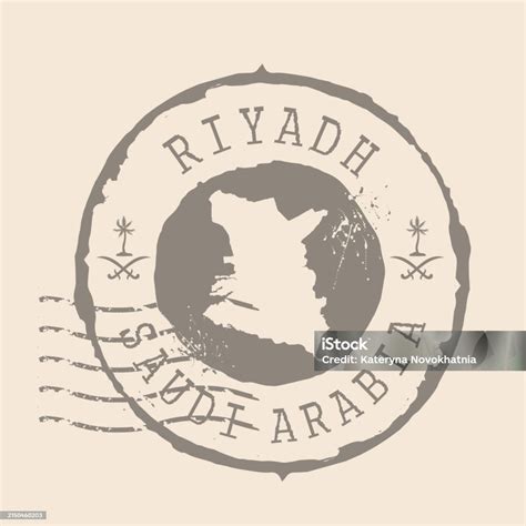 Stamp Postal Of Riyadh Is Capital Of Saudi Arabia Map Silhouette Rubber ...