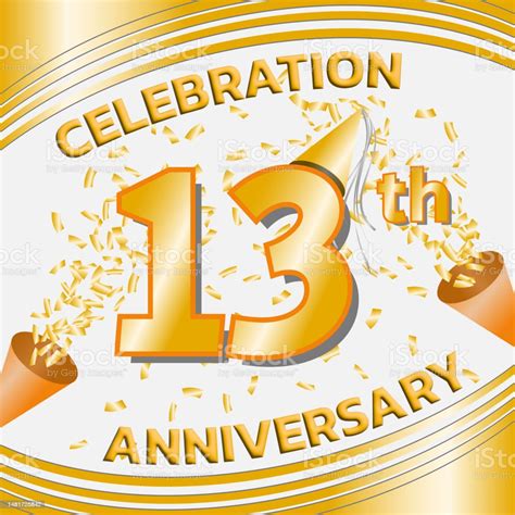 Celebration Anniversary 13 Year With Golden Confetti Stock Illustration ...