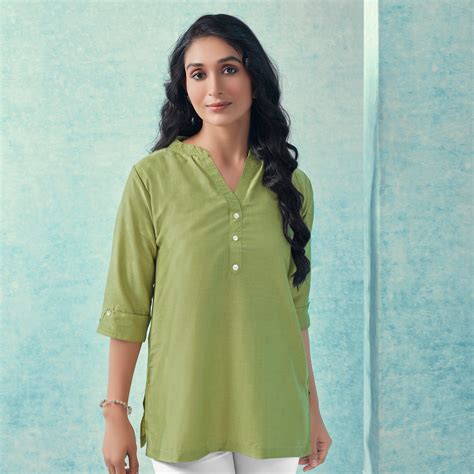 Green Solid Cotton Blend Top