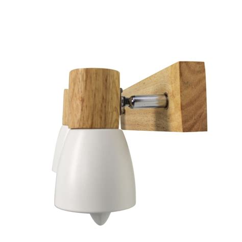 Lan wooden ceiling lamp with 2 white spotlights for E14 bulbs