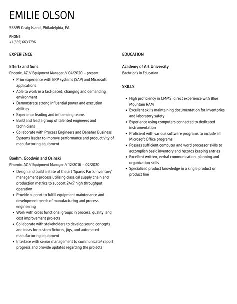 Equipment Manager Job Description at Derek Herrman blog